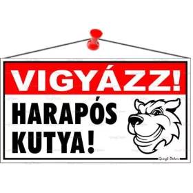   Információs tábla, 22,5x12,5 cm, Vigyázz! Harapós kutya! (LUIN033)