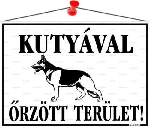 Információs tábla, 35x25 cm, Kutyával őrzött terület! (LUIN035)