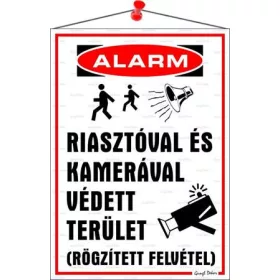   Információs tábla, 35x25 cm, Riasztóval és kamerával védett terület (LUIN037)