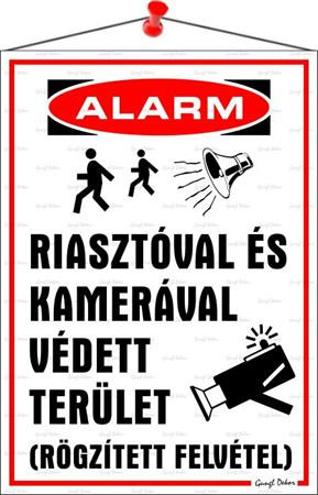 Információs tábla, 35x25 cm, Riasztóval és kamerával védett terület (LUIN037)