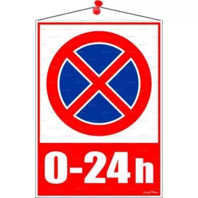   Információs tábla, 35x25 cm, 0-24h megállni tilos piktogram (LUIN050)