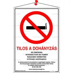   Információs tábla, 21x30 cm, többnyelvű, Tilos a dohányzás! (LUIN055)