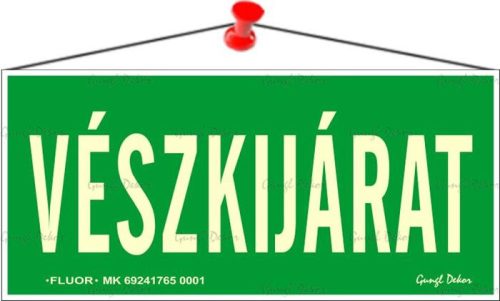 Információs tábla, 25x11,5 cm, fluoreszkáló, utánvilágítós, Vészkijárat (LUIN061)