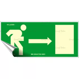   Információs matrica, 25x11,5 cm, fluoreszkáló, utánvilágítós, Menekülési irány jobbra (LUIN063)