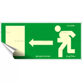   Információs matrica, 25x11,5 cm, fluoreszkáló, utánvilágítós, Menekülési irány balra (LUIN064)