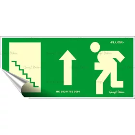  Információs matrica, 25x11,5 cm, fluoreszkáló, utánvilágítós, Menekülési irány fel, lépcső balra (LUIN065)