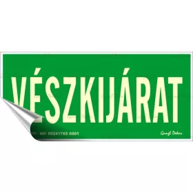  Információs matrica, 25x11,5 cm, fluoreszkáló, utánvilágítós, Vészkijárat (LUIN067)