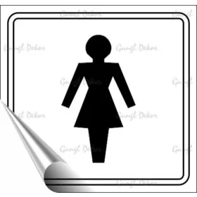   Információs matrica, 8,7x8,3 cm, toalett, női szimbólum, fehér/fekete (LUIN076)