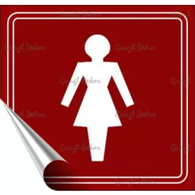   Információs matrica, 8,7x8,3 cm, toalett, női szimbólum, burgundi vörös/fehér (LUIN077)