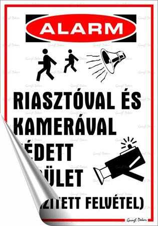 Információs matrica, 25x17,5 cm, Riasztóval és kamerával védett terület (LUIN104)