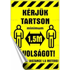   Információs matrica, 11,6x16,6 cm, kétnyelvű, Kérjük tartson mininum 1,5 m távolságot! (LUIN116)