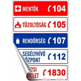   Információs matrica, 11,6x16,6 cm, Segélyhívószámok (LUIN121)