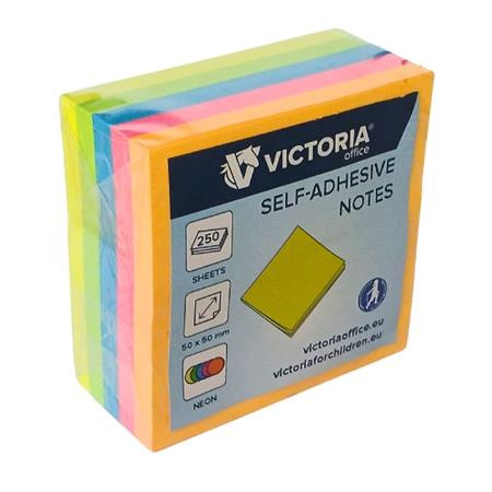 Öntapadó jegyzettömb, 50x50 mm, 250 lap, VICTORIA OFFICE, neon (LV5050N)
