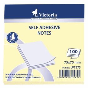   Öntapadó jegyzettömb, 75x75 mm, 100 lap, VICTORIA OFFICE, sárga (LV7575)