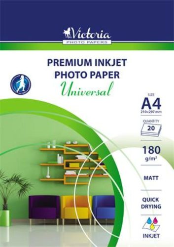 Fotópapír, tintasugaras, A4, 180 g, matt, VICTORIA PAPER Universal (LVIM02)