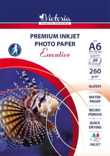 Fotópapír, tintasugaras, A6, 260 g, magasfényű, VICTORIA PAPER Executive (LVIP02)