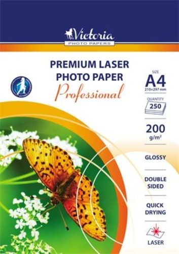 Fotópapír, lézer, A4, 200 g, fényes, kétoldalas, VICTORIA PAPER Professional (LVLG02)