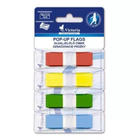   Jelölőcímke, műanyag, 4x36 lap, 43x12,5 mm, VICTORIA OFFICE, vegyes szín (LVOJ4)