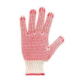   Védőkesztyű, kötött, csúszásgátló pöttyökkel, 7 méret, fehér/piros (ME055)