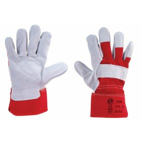   Védőkesztyű, marhahasítékbőr, 10-es méret, szürke/piros (ME1155)