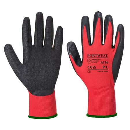 Védőkesztyű, latex, XL méret Flex Grip, piros-fekete (MED135)
