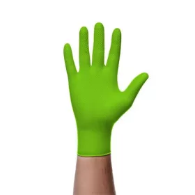   Védőkesztyű, egyszer használatos, nitril, M méret, 50 db, púder nélküli, gyémánt textúrált megerősített, zöld (MED253)