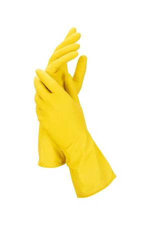 Gumikesztyű, háztartási, latex, L méret, sárga (MED259)