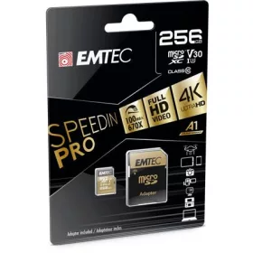   Memóriakártya, microSDXC, 256GB, UHS-I/U3/V30/A2, 100/95 MB/s, adapter, EMTEC SpeedIN (MEMSD256GS)