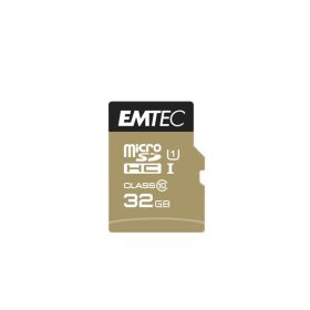   Memóriakártya, microSDHC, 32GB, UHS-I/U1, 85/20 MB/s, adapter, EMTEC Elite Gold (MEMSD32GE)