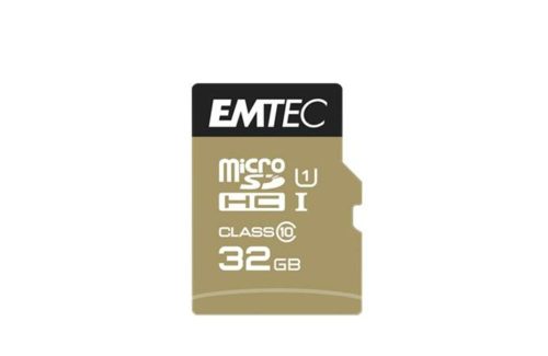 Memóriakártya, microSDHC, 32GB, UHS-I/U1, 85/20 MB/s, adapter, EMTEC Elite Gold (MEMSD32GE)