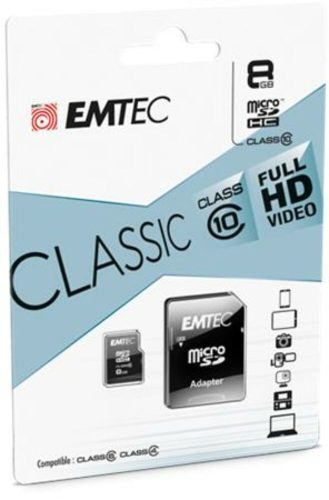 Memóriakártya, microSD, 8GB, 20/12 MB/s, EMTEC Classic (MEMSD8GC)