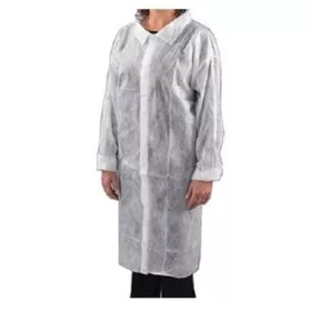   Látogató köpeny, egyszer használatos, tépőzáras, polipropilén, 20g, M méret, fehér (MER063)