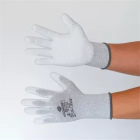   Védőkesztyű, karbonszálas, PU tenyerén mártott, M méret, fehér-szürke (MER072)