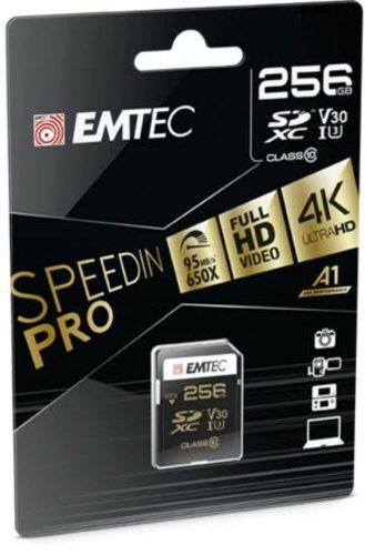 Memóriakártya, SDXC, 256GB, UHS-I/U3/V30, 95/85 MB/s, EMTEC SpeedIN (MESD256GS)