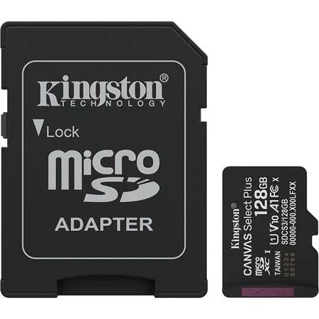Memóriakártya, microSDXC, 128GB, C10/UHS-I/U1/V10/A1, Gen3, adapter, KINGSTON Canvas Select Plus (MKMS128CS3)