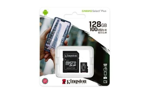 Memóriakártya, microSDXC, 128GB, CL10/UHS-I/U1/V10/A1, adapter, KINGSTON Canvas Select Plus (MKMS128GCP)