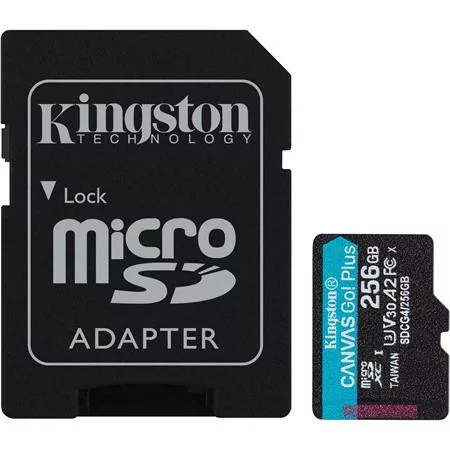 Memóriakártya, microSDXC, 256GB, C10/UHS-I/U3/V30/A2, Gen4, adapter, KINGSTON Canvas Go! Plus (MKMS256CG4)