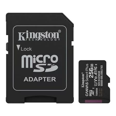 Memóriakártya, microSDXC, 256GB, C10/UHS-I/U1/V10/A1, Gen3, adapter, KINGSTON Canvas Select Plus (MKMS256CS3)