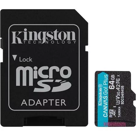 Memóriakártya, microSDXC, 64GB, C10/UHS-I/U3/V30/A2, Gen4, adapter, KINGSTON Canvas Go! Plus (MKMS64CG4)