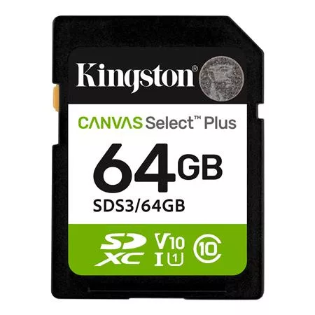 Memóriakártya, SDXC, 64GB, C10/UHS-I/U1/V10, Gen3, KINGSTON Canvas Select Plus (MKS64CS3)