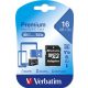 Memóriakártya, microSDHC, 16GB, CL10/U1, 45/10 MB/s, adapter, VERBATIM Premium (MVMS16GHA)