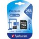 Memóriakártya, microSDXC, 256GB CL10/U1, 90/10 MB/s, adapter, VERBATIM Premium (MVMS256GHA)