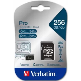   Memóriakártya, microSDXC, 256GB, CL10/U3/A2, 100/90 MB/s, adapter, VERBATIM PRO (MVMS256GP)