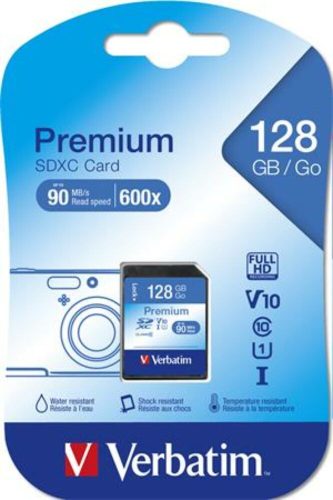 Memóriakártya, SDXC, 128GB, CL10/U1, 90/10 MB/s, VERBATIM Premium (MVS128GH)