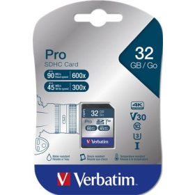   Memóriakártya, SDHC, 32GB, CL10/U3, 90/45MB/sec, VERBATIM PRO (MVS32GP)