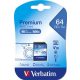 Memóriakártya, SDXC, 64GB, CL10/U1, 90/10 MB/s, VERBATIM Premium (MVS64GH)