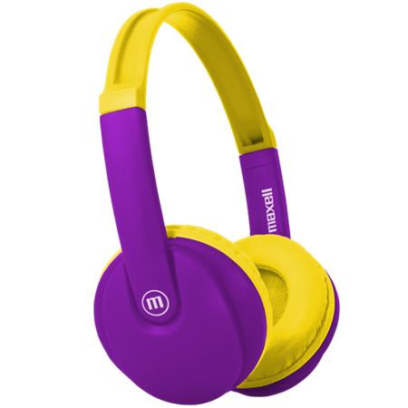Fejhallgató, gyerek méret, vezeték nélküli, Bluetooth, mikrofonnal, MAXELL HP-BT350, lila-sárga (MXFBT350LY)