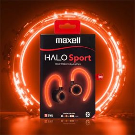   Fülhallgató, vezeték nélküli, Bluetooth, mikrofonnal, LED-es fülhallgató, MAXELL Halo Sport, fekete (MXFBTHSB)
