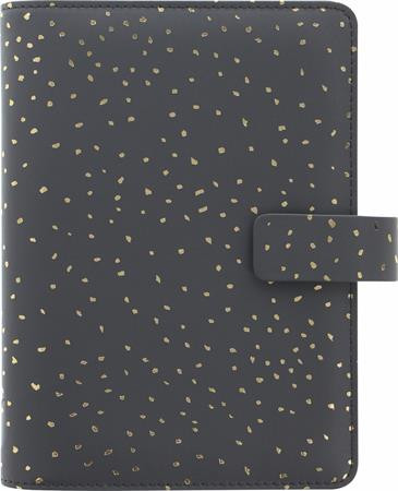 Kalendárium, gyűrűs, betétlapokkal, personal méret, FILOFAX, Confetti, fekete (NFX028722)