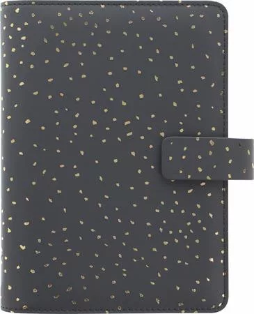 Kalendárium, gyűrűs, betétlapokkal, pocket méret, FILOFAX, Confetti, fekete (NFX028724)